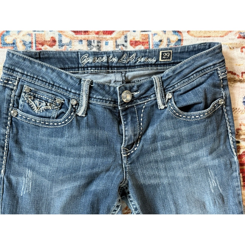 Grace in LA Women's Low-Rise Bootcut Embellished Rhinestones Juniors Size 11/29